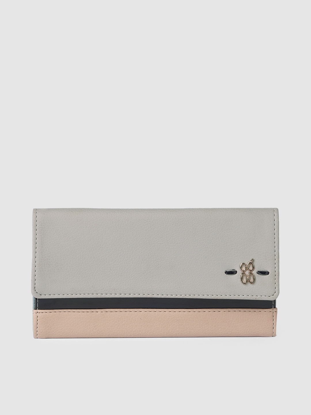 

Baggit Women Grey & Beige Colourblocked Three Fold Wallet