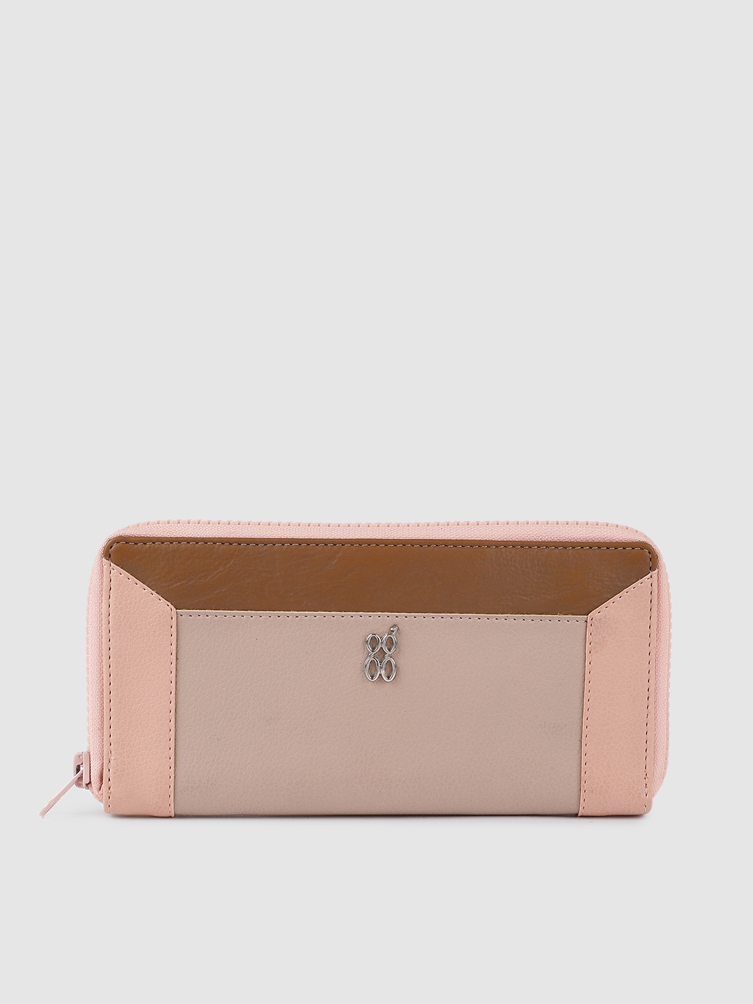 

Baggit Women Beige & Pink Colourblocked Zip Around Wallet