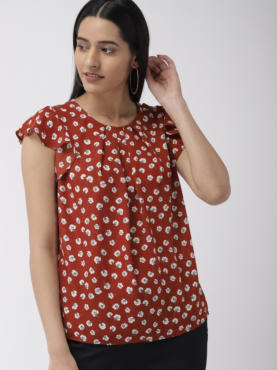 

FOREVER 21 Women Rust brown & Cream Printed Top