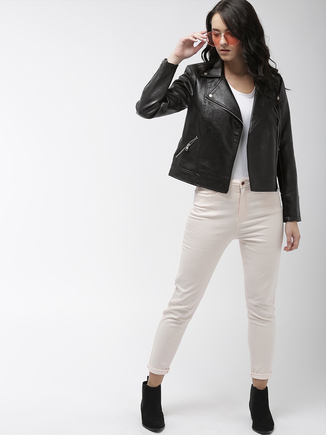 

FOREVER 21 Women Black Solid Biker Jacket