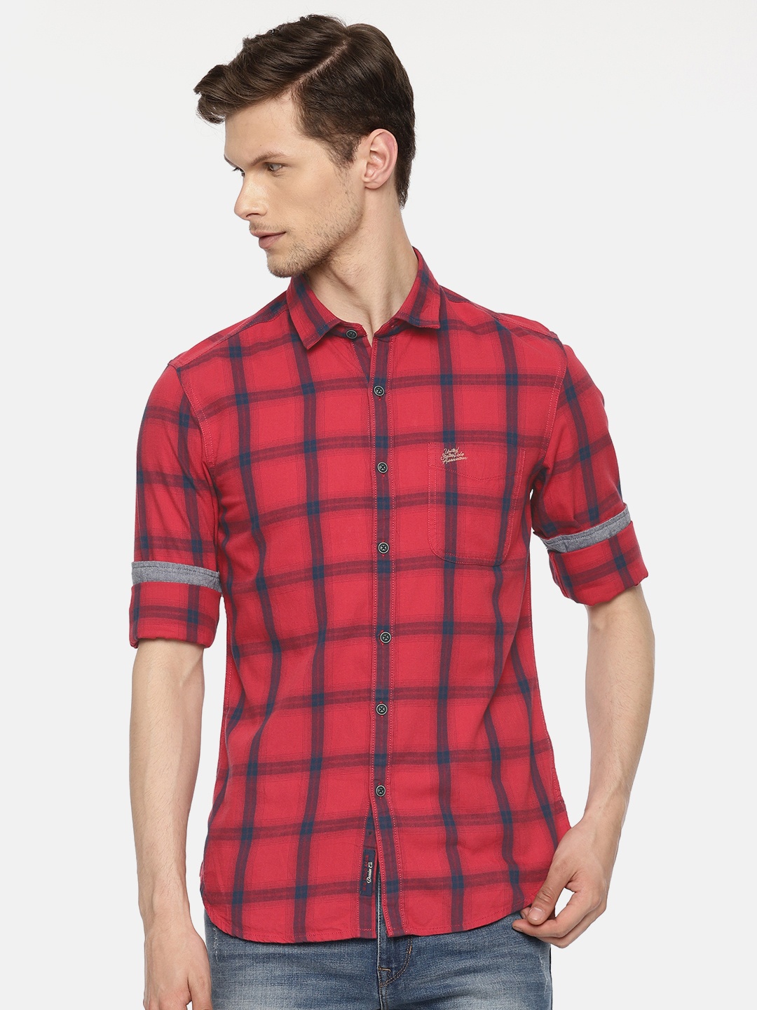 

U.S. Polo Assn. Denim Co. Men Red & Navy Blue Checked Casual Shirt