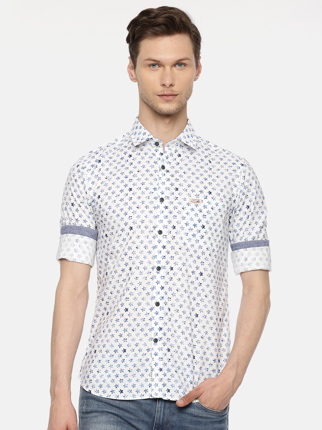 

U.S. Polo Assn. Denim Co. Men White & Blue Printed Casual Shirt
