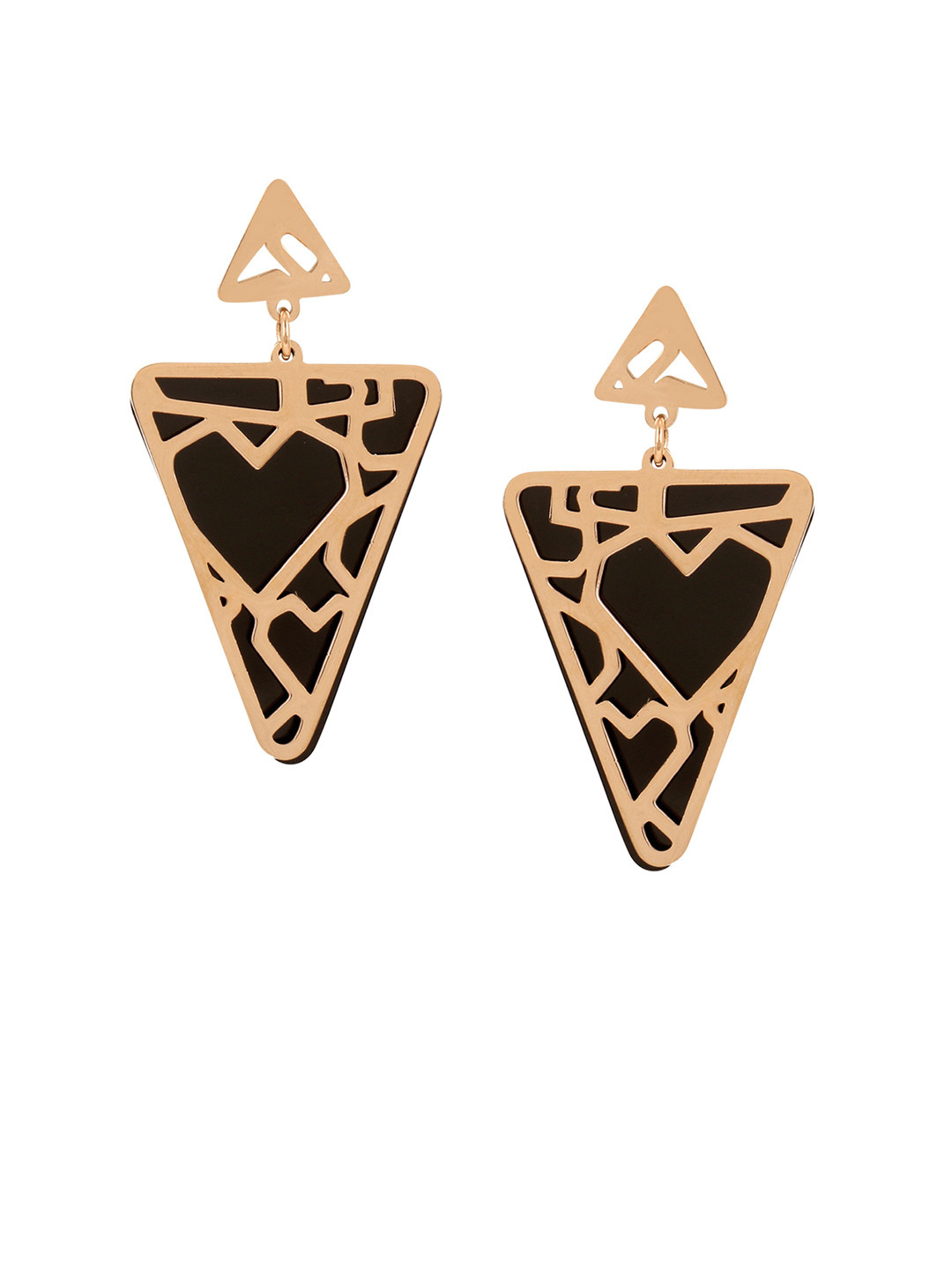 

E2O Gold-Plated & Black Triangular Drop Earrings