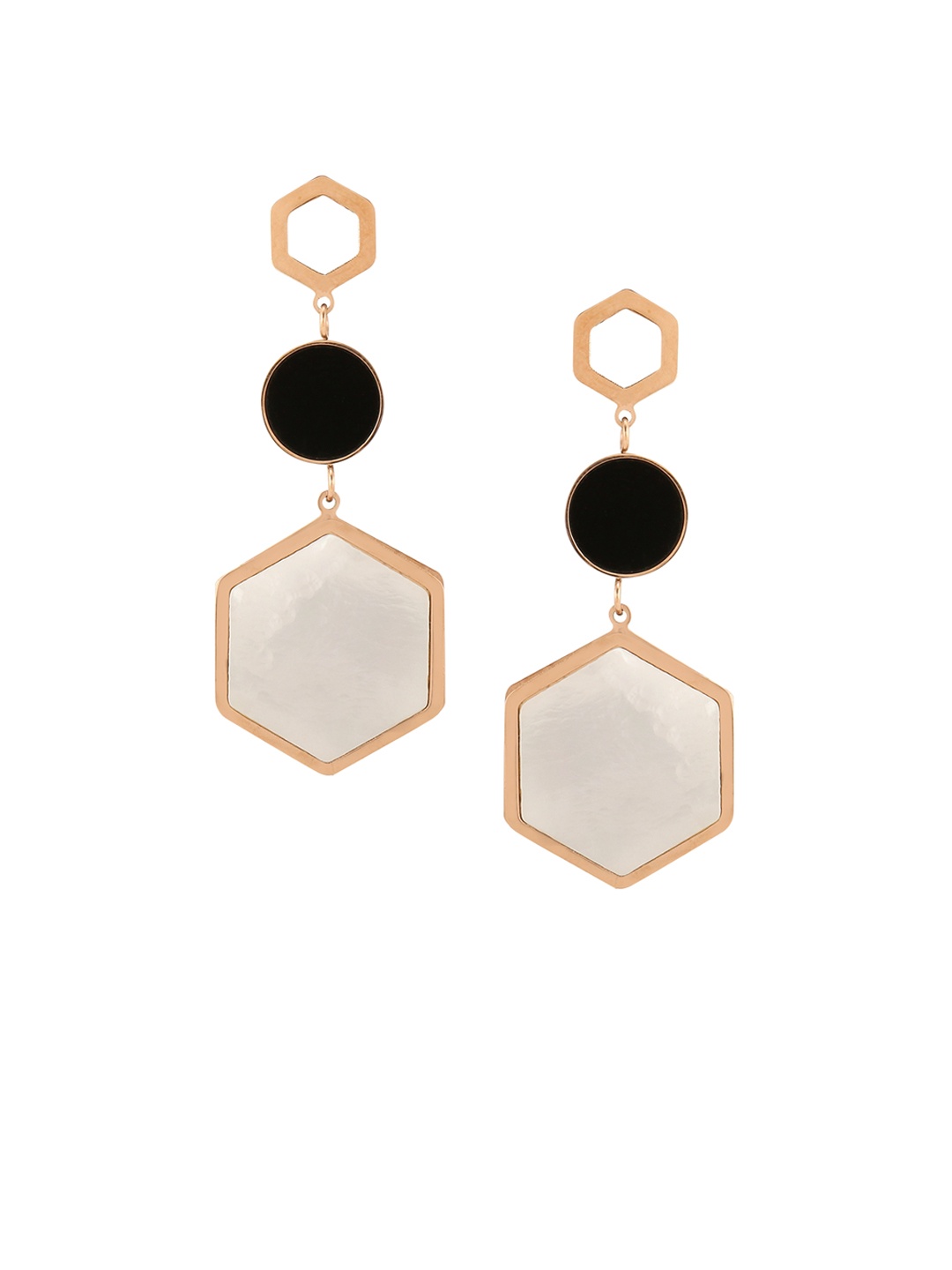 

E2O Gold-Plated Rose Gold & Black Geometric Drop Earrings