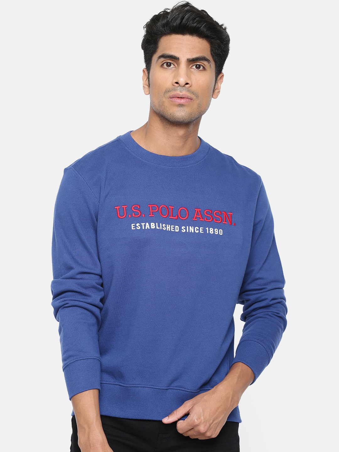 

U.S. Polo Assn. Men Blue Embroidered Pullover Sweatshirt