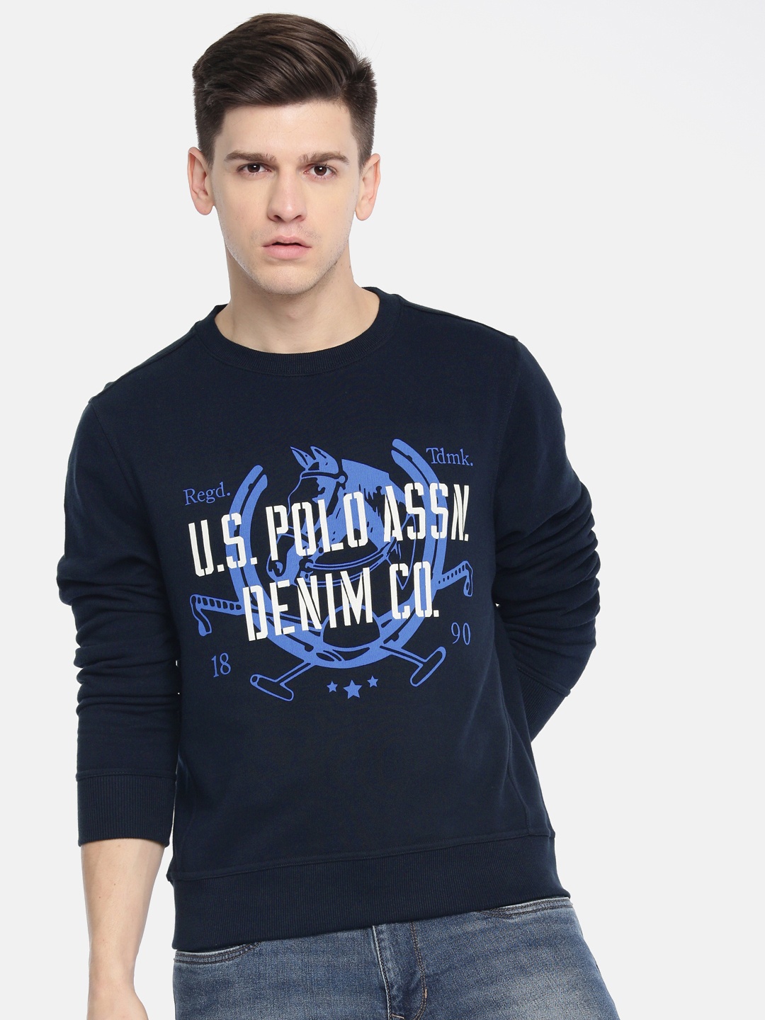 

U.S. Polo Assn. Men Navy Blue & White Printed Sweatshirt