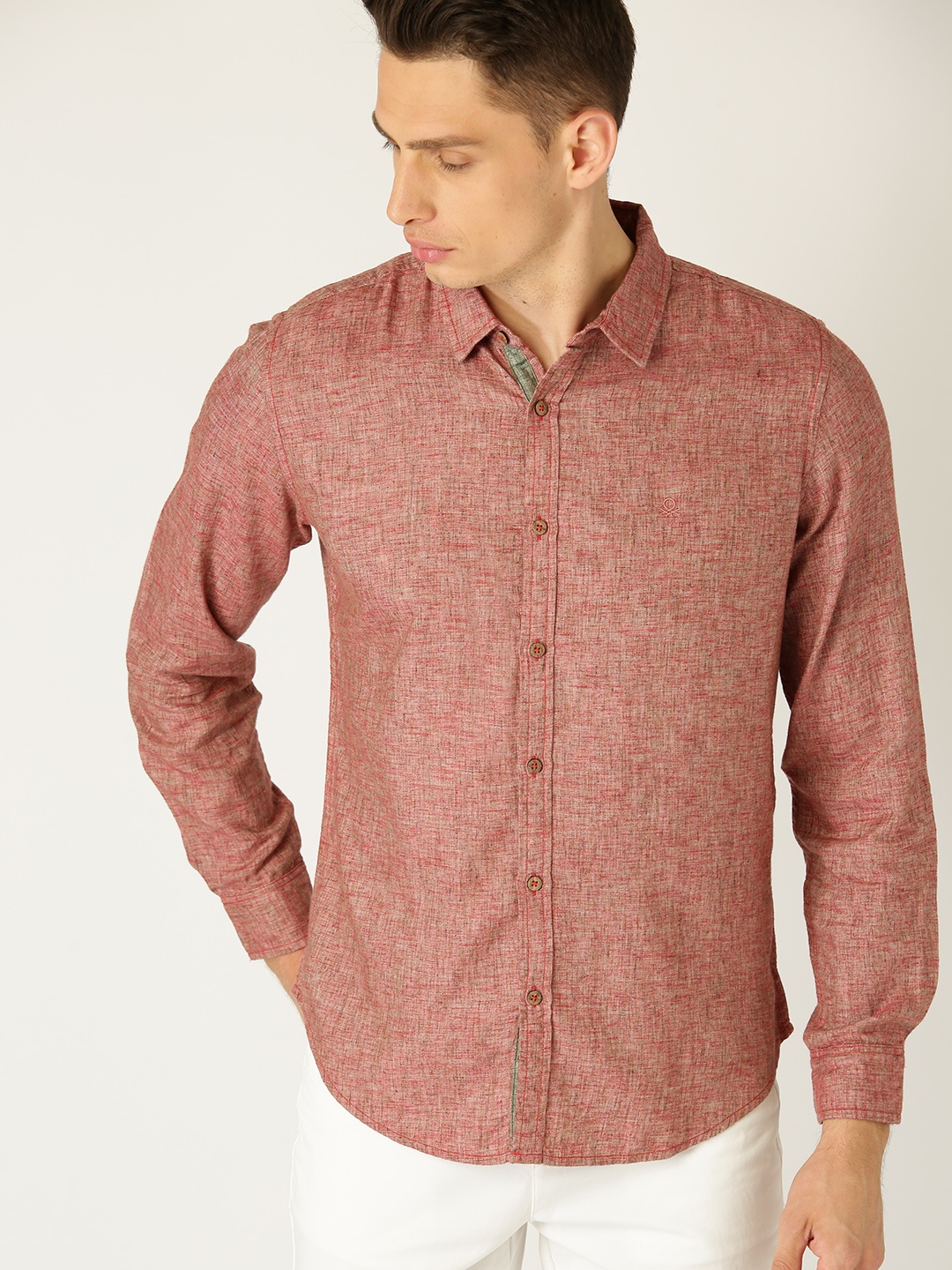 

United Colors of Benetton Men Red Regular Fit Self-Design Casual Shirt