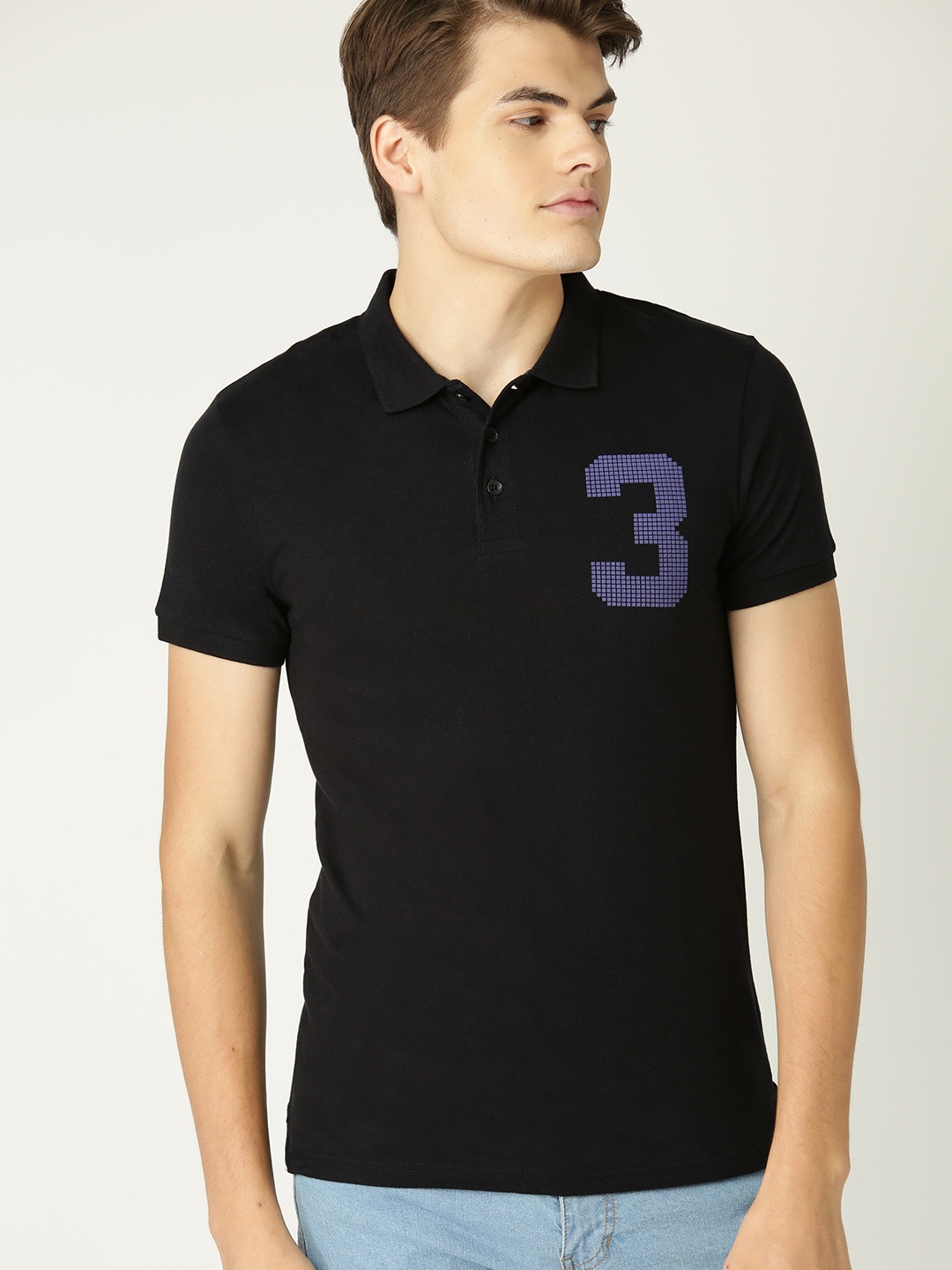 

United Colors of Benetton Men Black Solid Polo Collar T-shirt