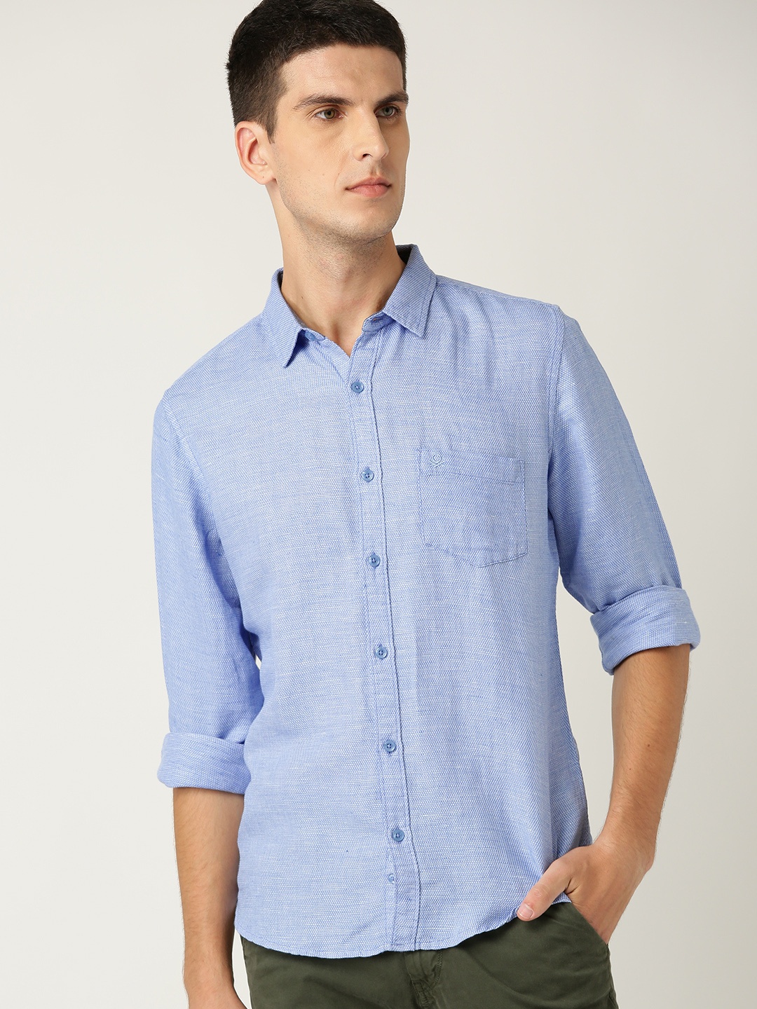 

United Colors of Benetton Men Blue Slim Fit Self Design Casual Shirt
