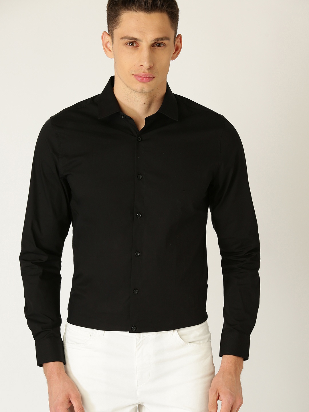 

United Colors of Benetton Men Black Regular Fit Solid Knitted Casual Shirt