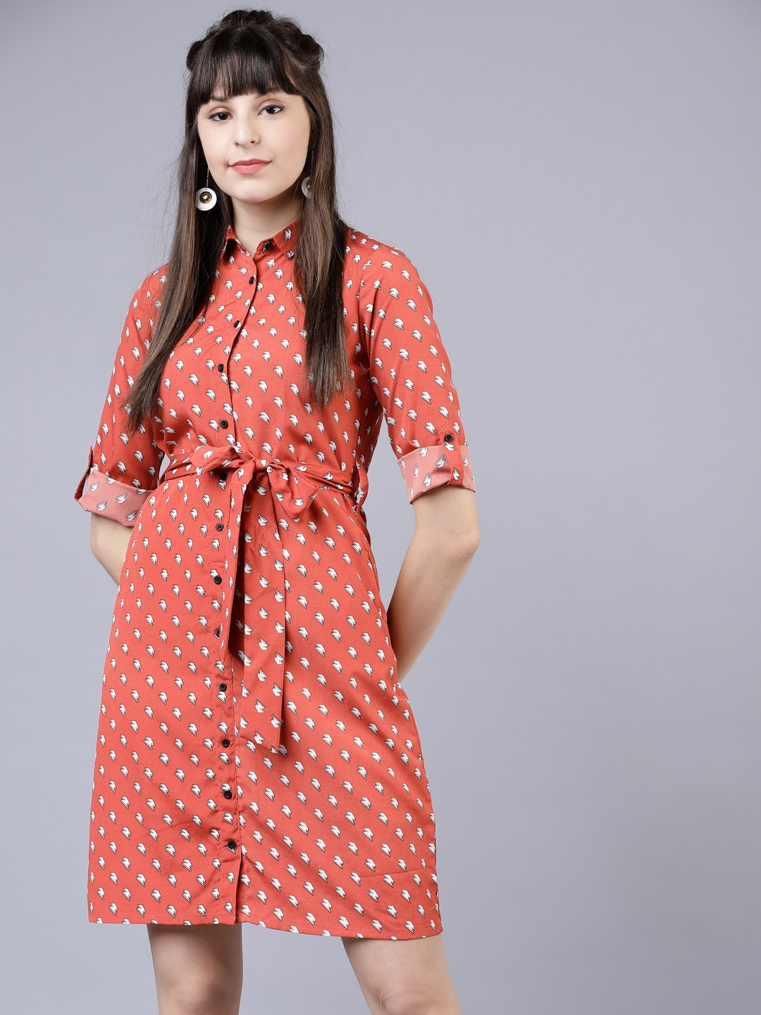 

Tokyo Talkies Women Red & White Printed Shirt Dress
