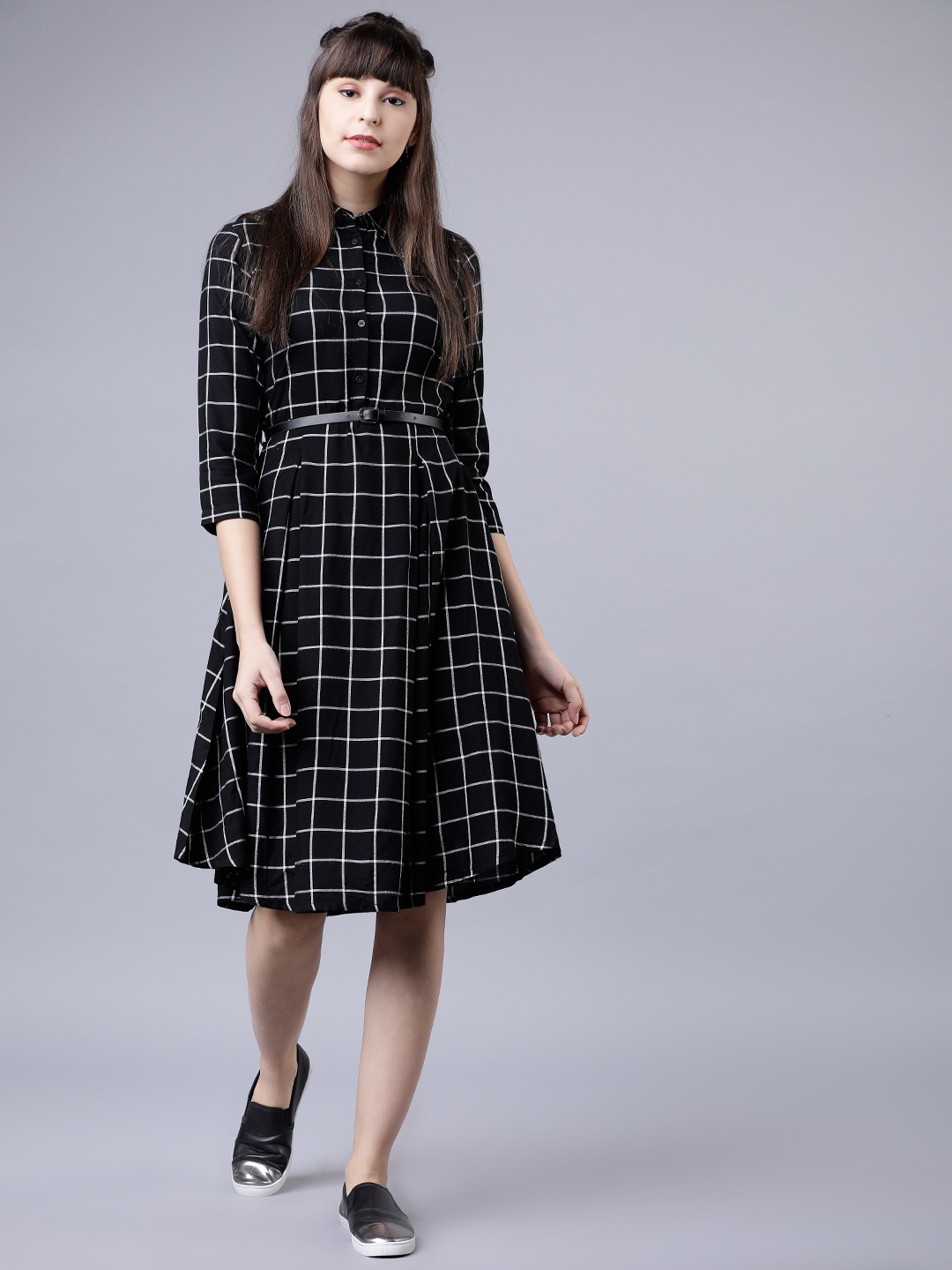 

Tokyo Talkies Women Black & White Checked Shirt Dress