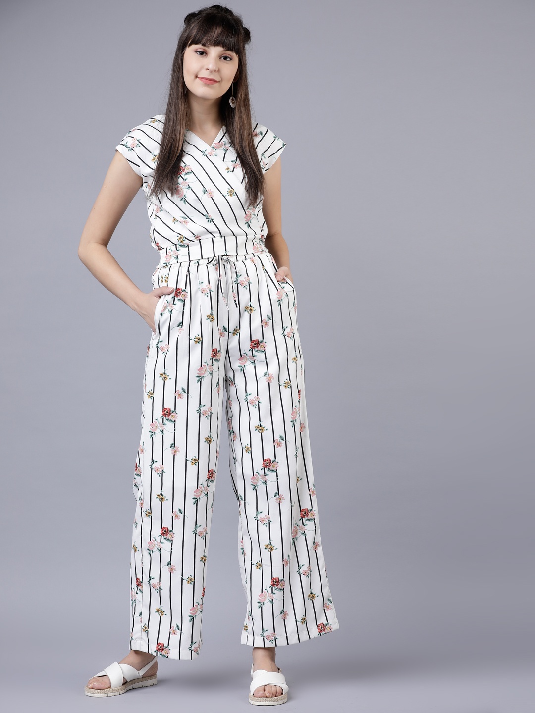 

Tokyo Talkies Women White & Black Printed Top with Trousers