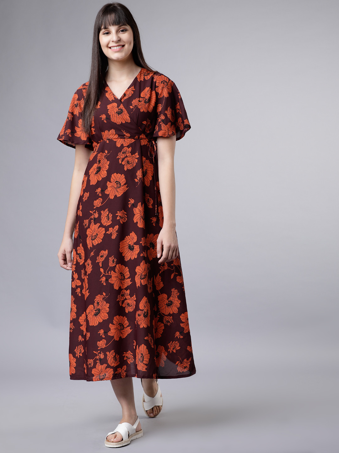 

Tokyo Talkies Women Rust & Maroon Floral Printed Maxi Dress