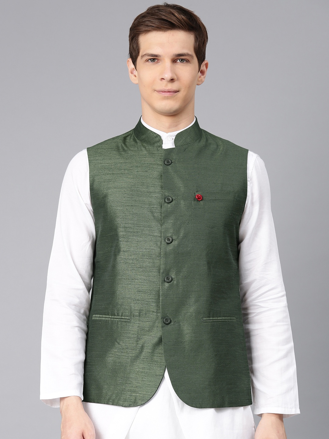 

Freehand Men Olive Green Solid Nehru Jacket