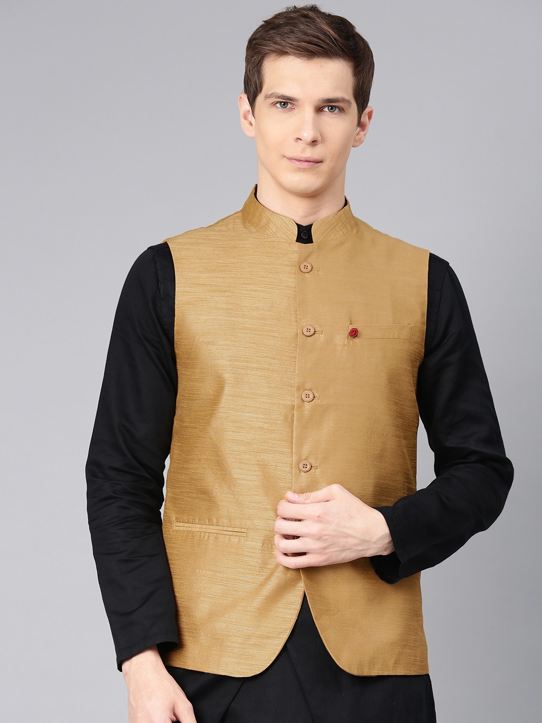 

Freehand by The Indian Garage Co Men Khaki Solid Nehru Jacket