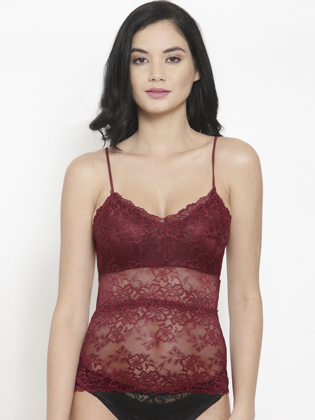 

PrettyCat Maroon Lace Non-Wired Lightly Padded Camisole Bra PCSB20029-MAH-36B