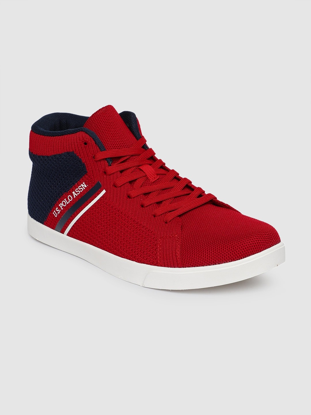 

U.S. Polo Assn. Men Red & Navy Blue Colourblocked Clavos Mid-Top Sneakers