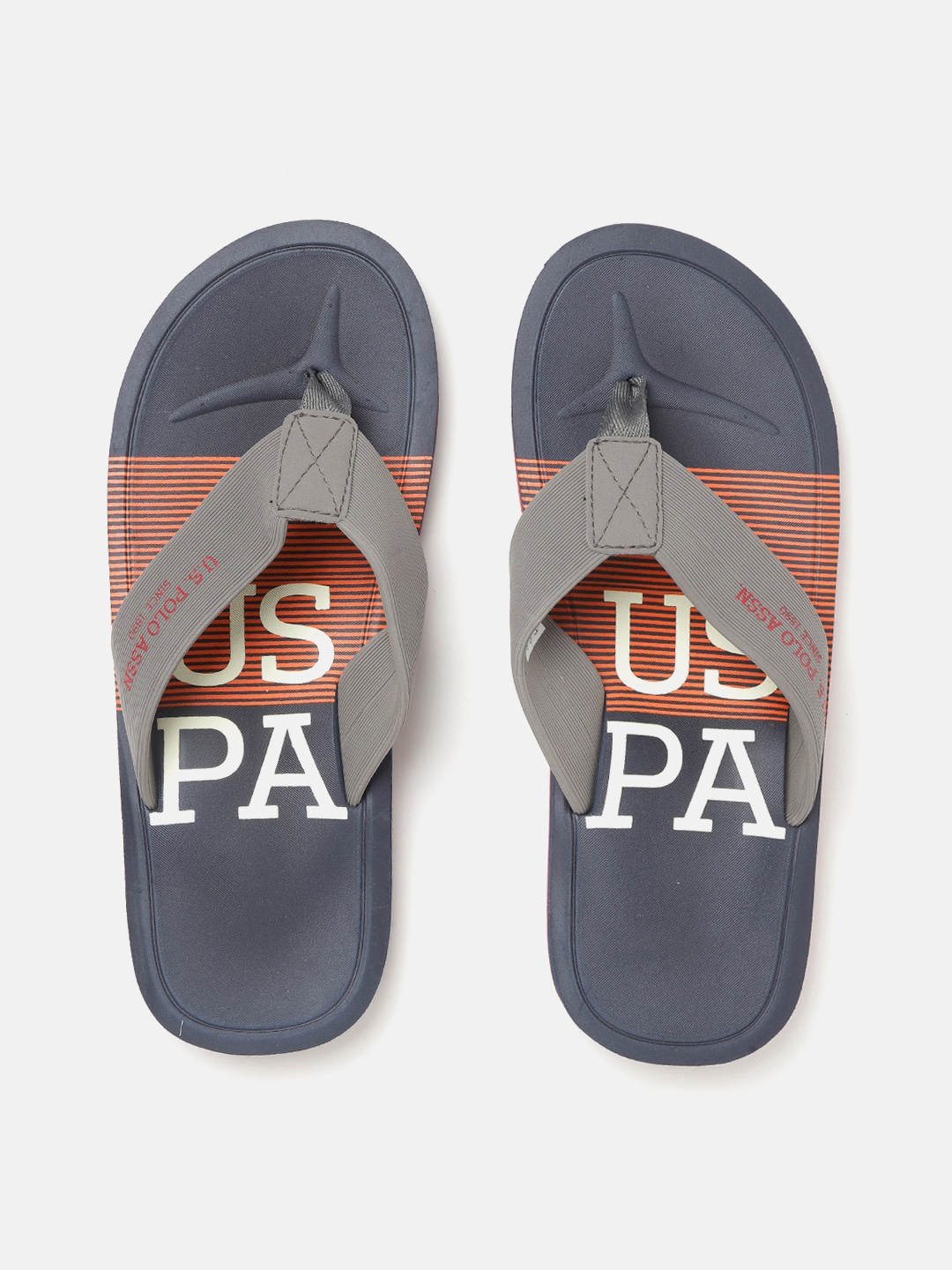 

U.S. Polo Assn. Men Grey & Navy Blue Striped Thong Flip-Flops