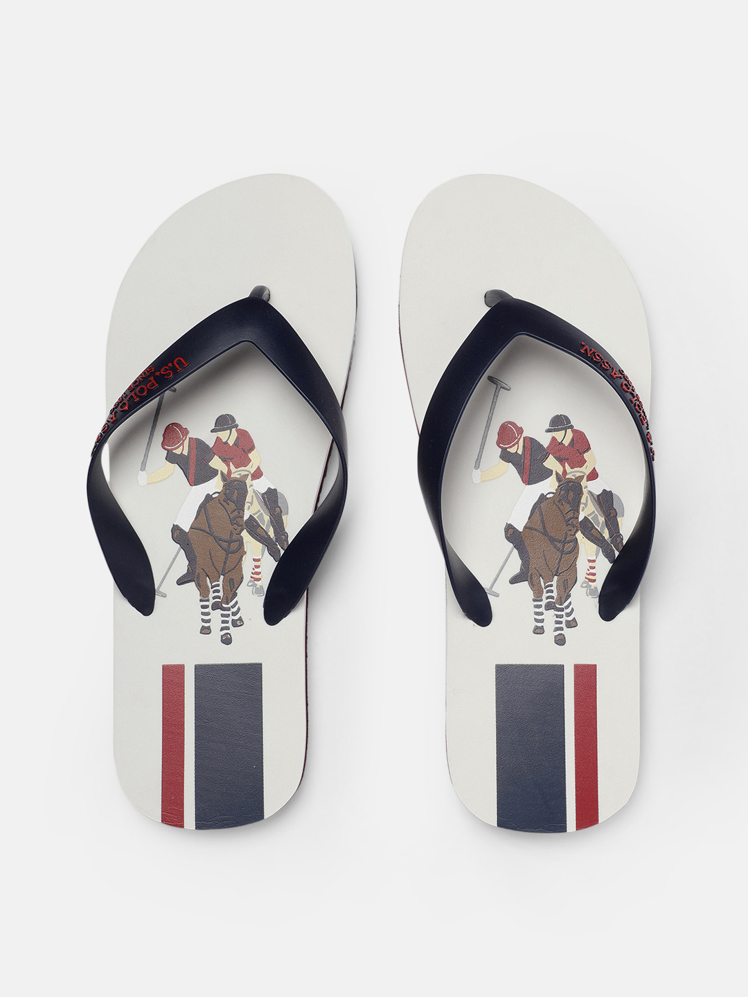 

U.S. Polo Assn. Men Off-White & Blue Printed Thong Flip-Flops