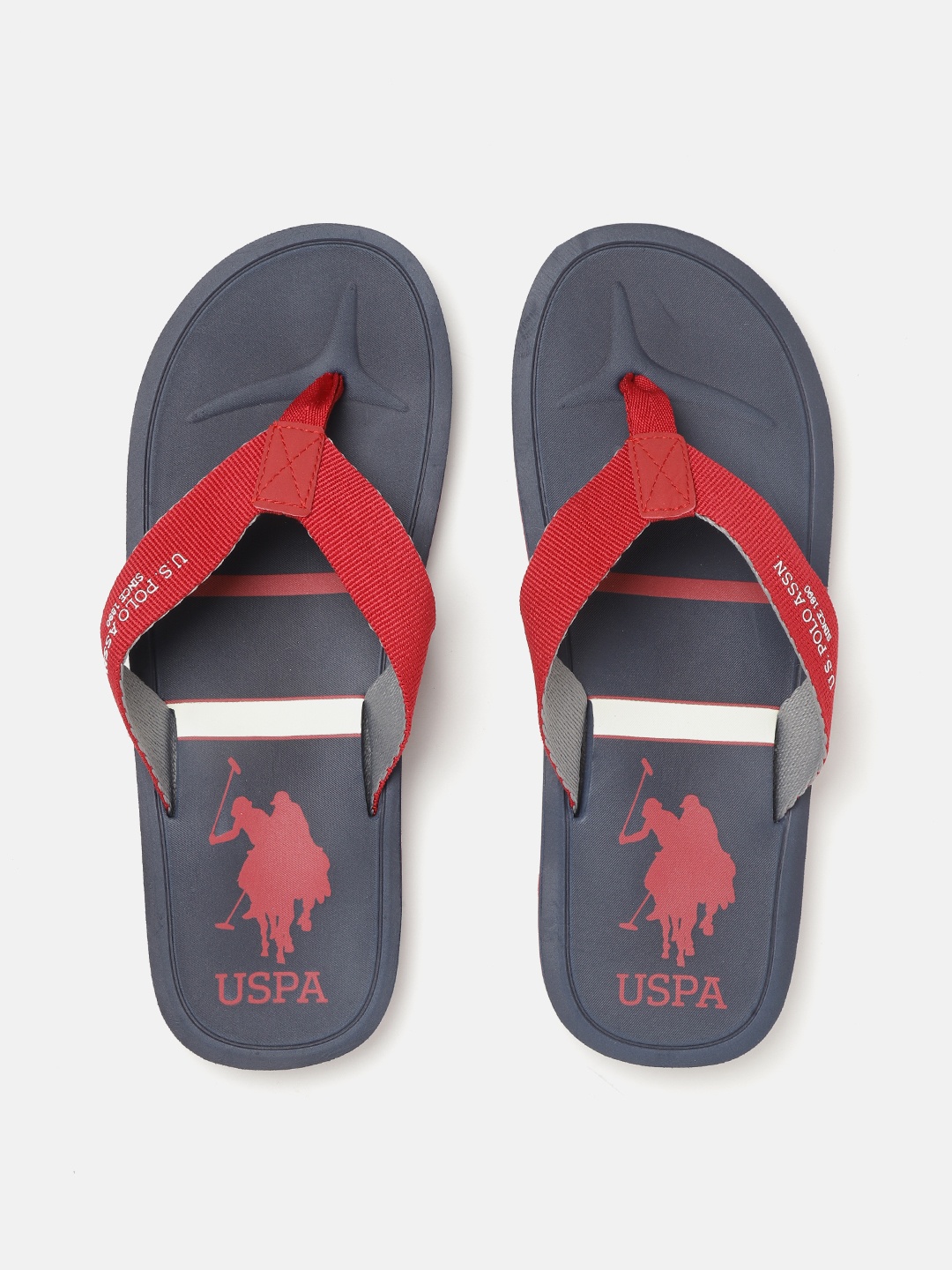 

U.S. Polo Assn. Men Red & Navy Blue Striped Thong Flip-Flops