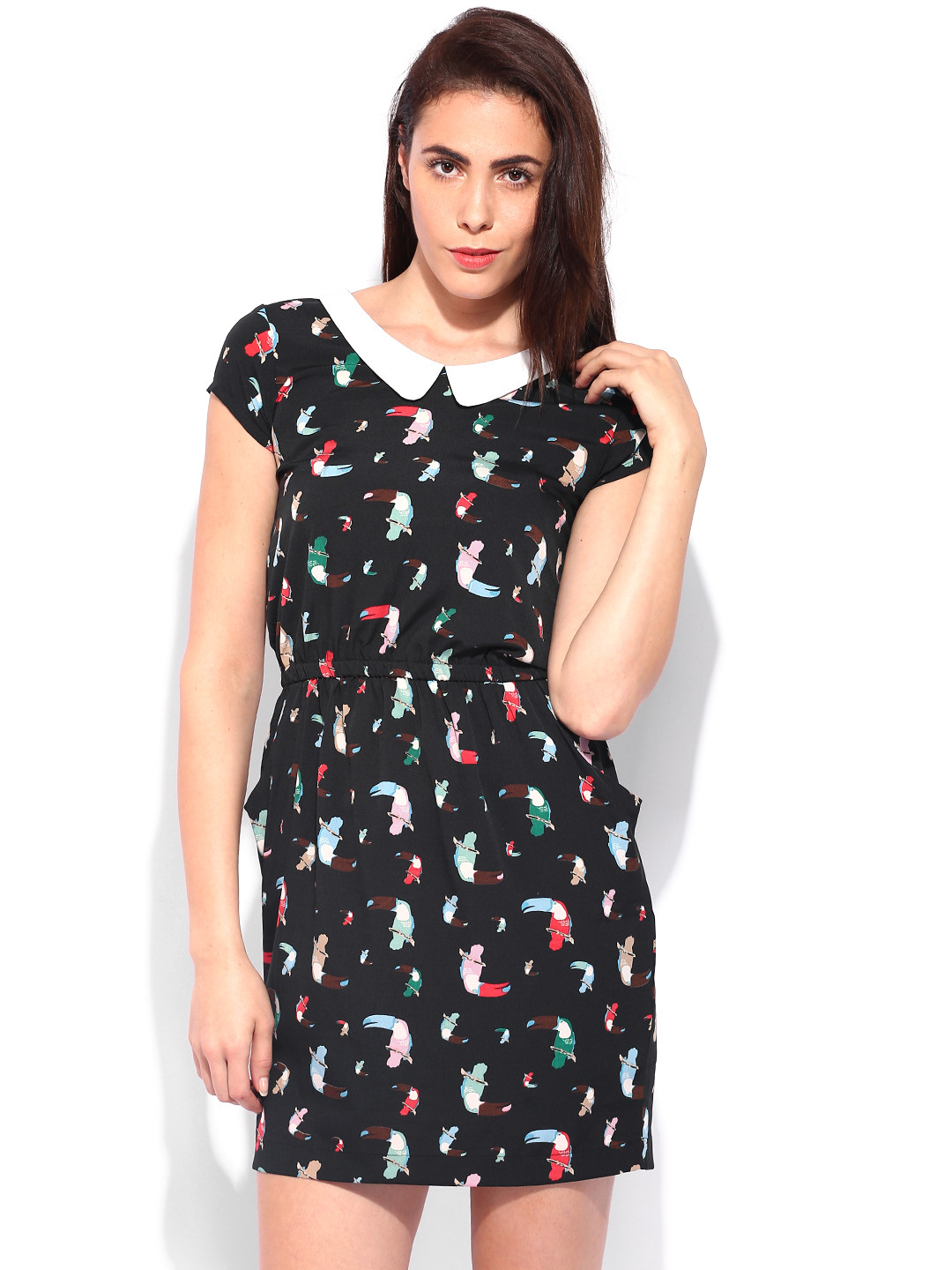 

Flying Machine Black Bird Print Shift Dress