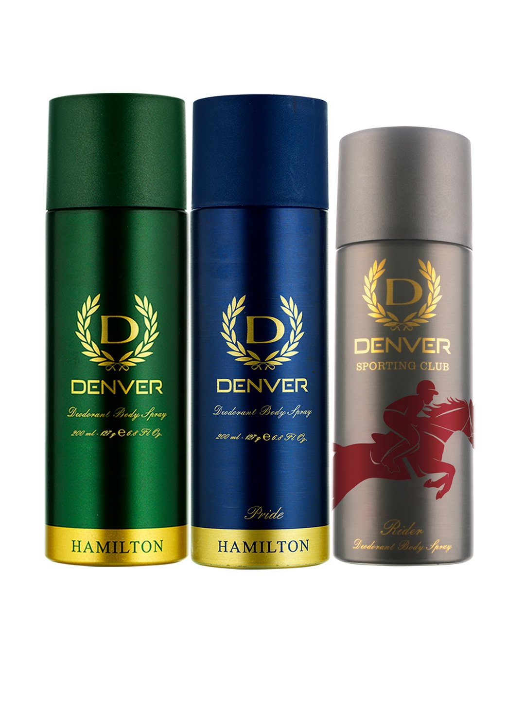 

Denver Men Set of 3 Deodorant Body Sprays - Hamilton 200ml + Pride 200ml + Rider 165ml, Green