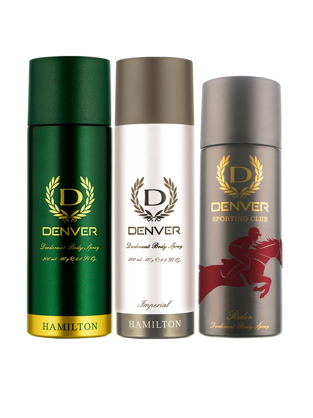 

Denver Men Set of 3 Deodorants - Hamilton 200ml + Imperial 200ml + Rider 165ml, Grey