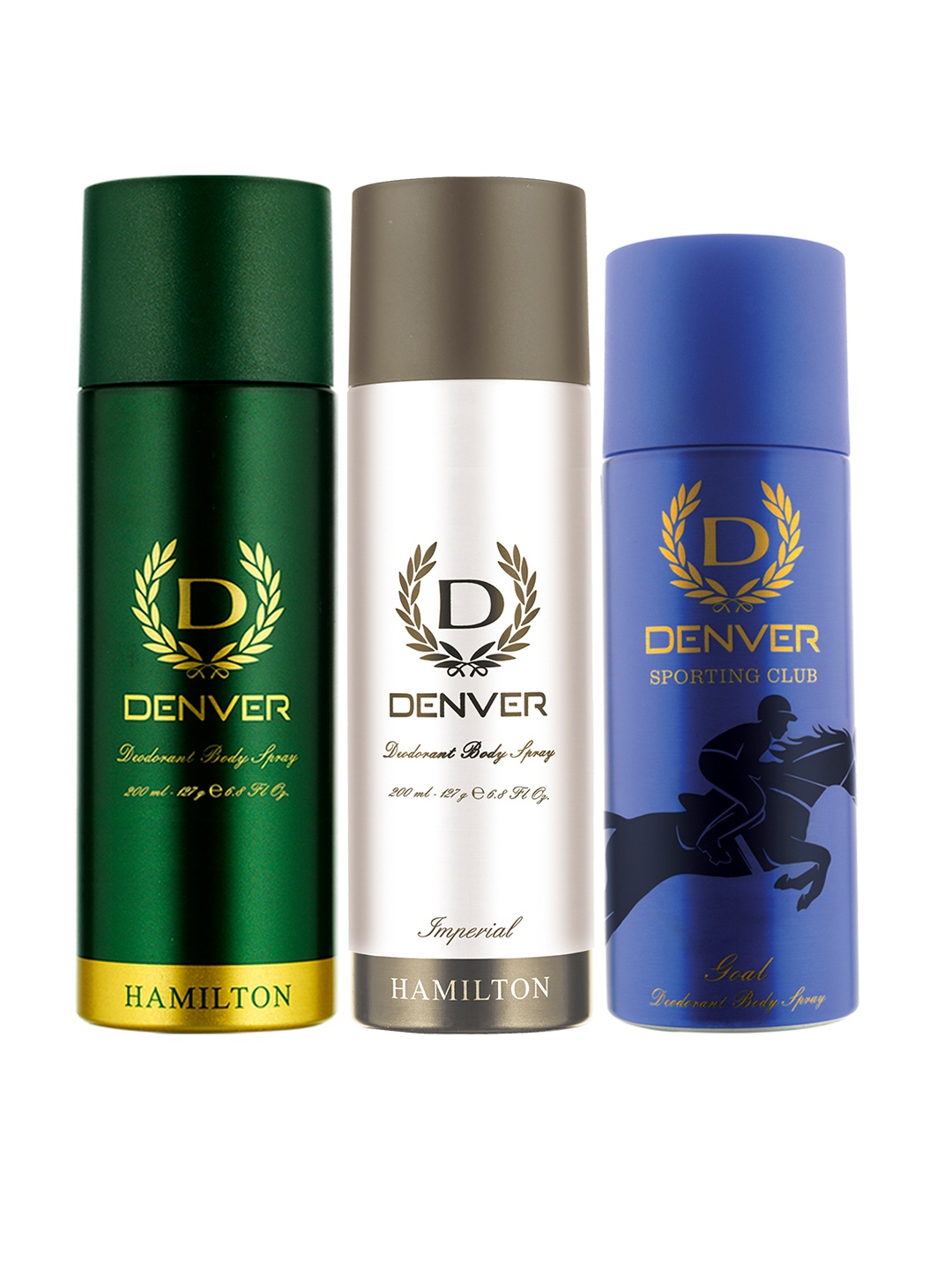 

Denver Men Set Of 3 Deodorant - Hamilton 200ml + Imperial 200ml + Sporting Club Goal 165ml, Blue