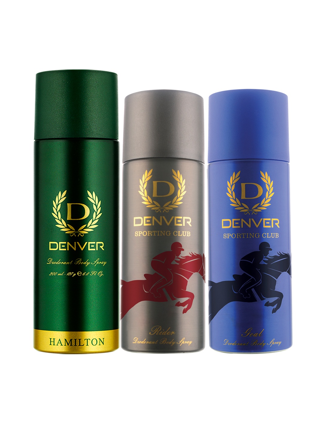 

Denver Men Set of 3 Sporting Club Rider, Goal & Hamilton Deodorant Body Sprays, Grey