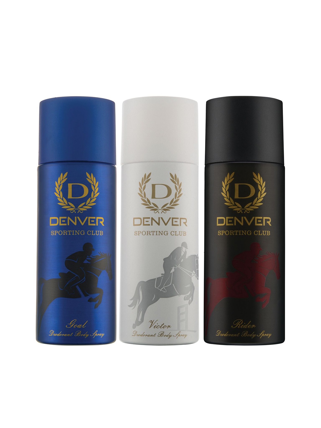 

Denver Men Set of 3 Sporting Club Deodorants - Goal + Victor + Rider - 165ml Each, Grey