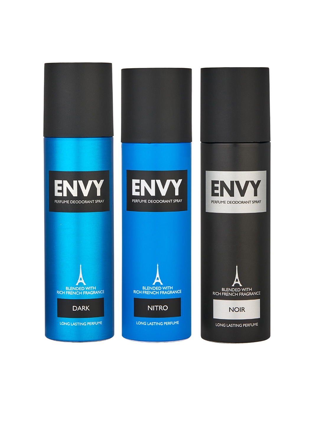 

Envy Men Set of 3 Perfume Deodorants Spray - Dark 115g + Nitro 99g + Noir 99g, Blue