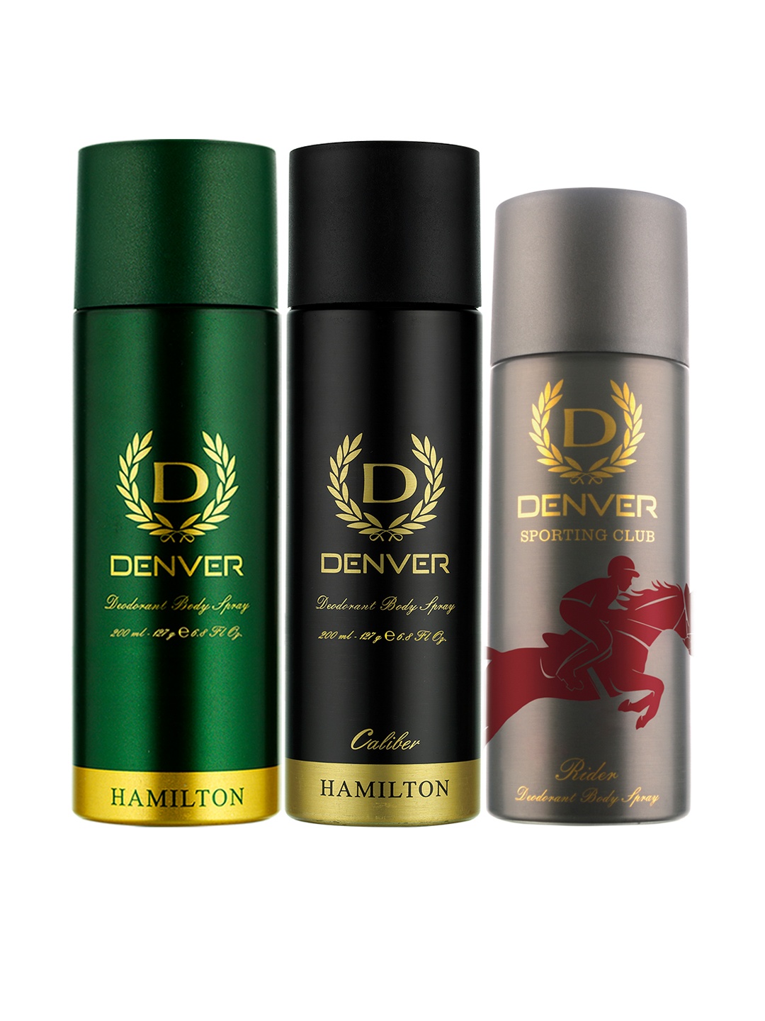 

Denver Men Set of 3 Deodorants - Hamilton & Caliber 200ml Each + Rider 165ml, Grey