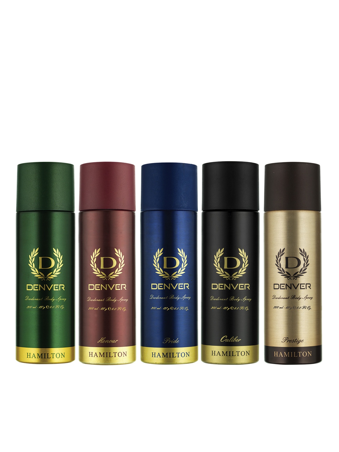 

Denver Men Set of 5 Deodorant Spray - Hamilton+Honour+Pride+Caliber+Prestige - 200ml Each, Multi