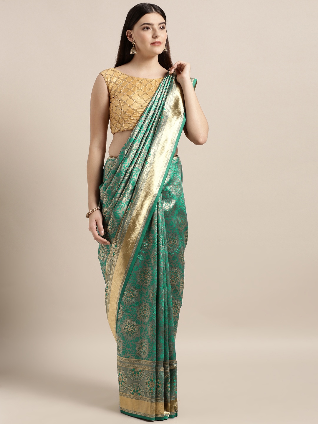 

MOKSHA DESIGNS Teal Green Pure Silk Woven Design Banarasi Saree
