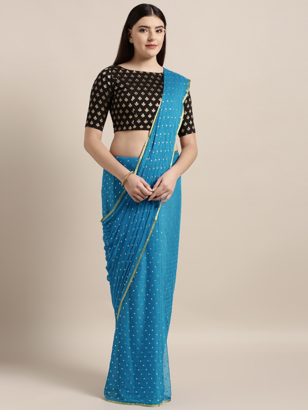 

MOKSHA DESIGNS Blue Embellished Pure Chiffon Saree