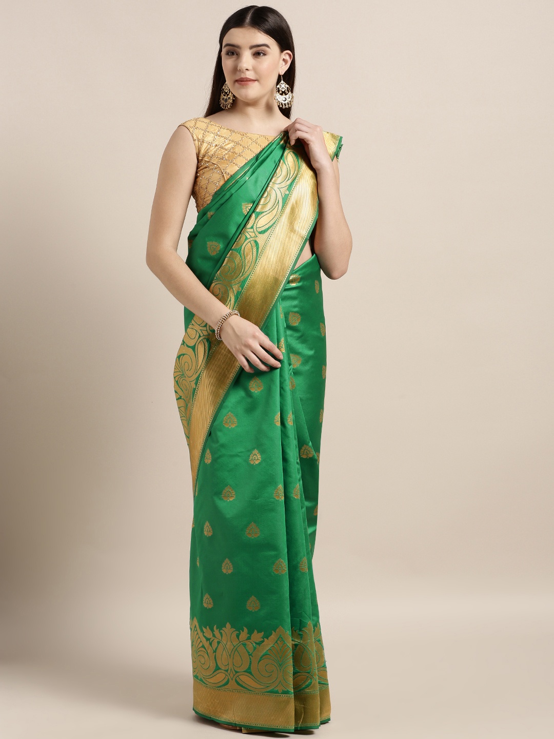 

MOKSHA DESIGNS Green Pure Silk Woven Design Banarasi Saree