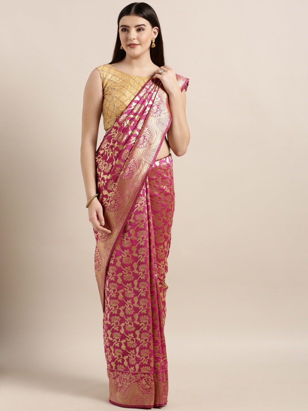 

MOKSHA DESIGNS Pink Pure Silk Woven Design Banarasi Saree