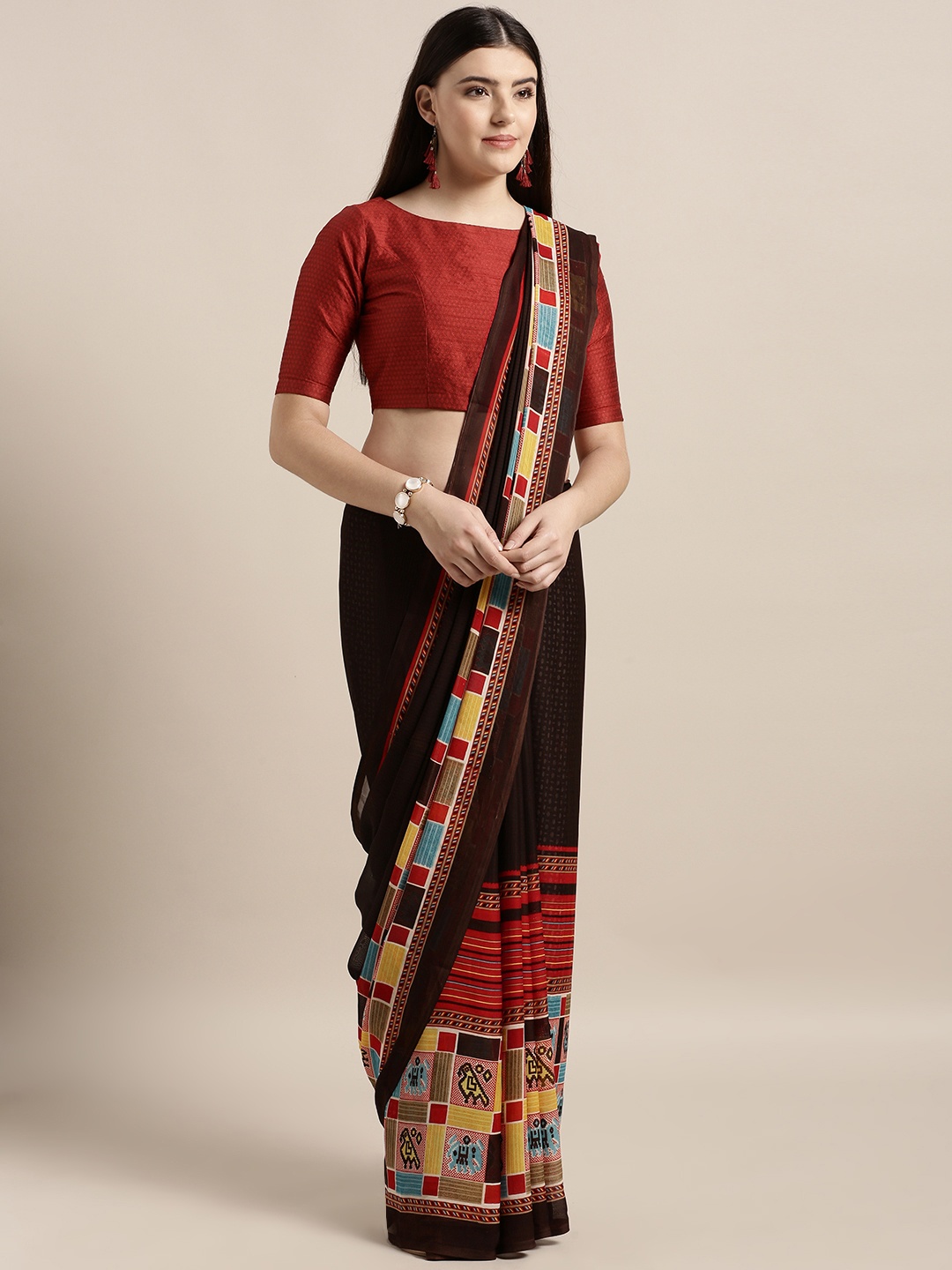 

MOKSHA DESIGNS Multicoloured Printed Poly Crepe Saree, Black