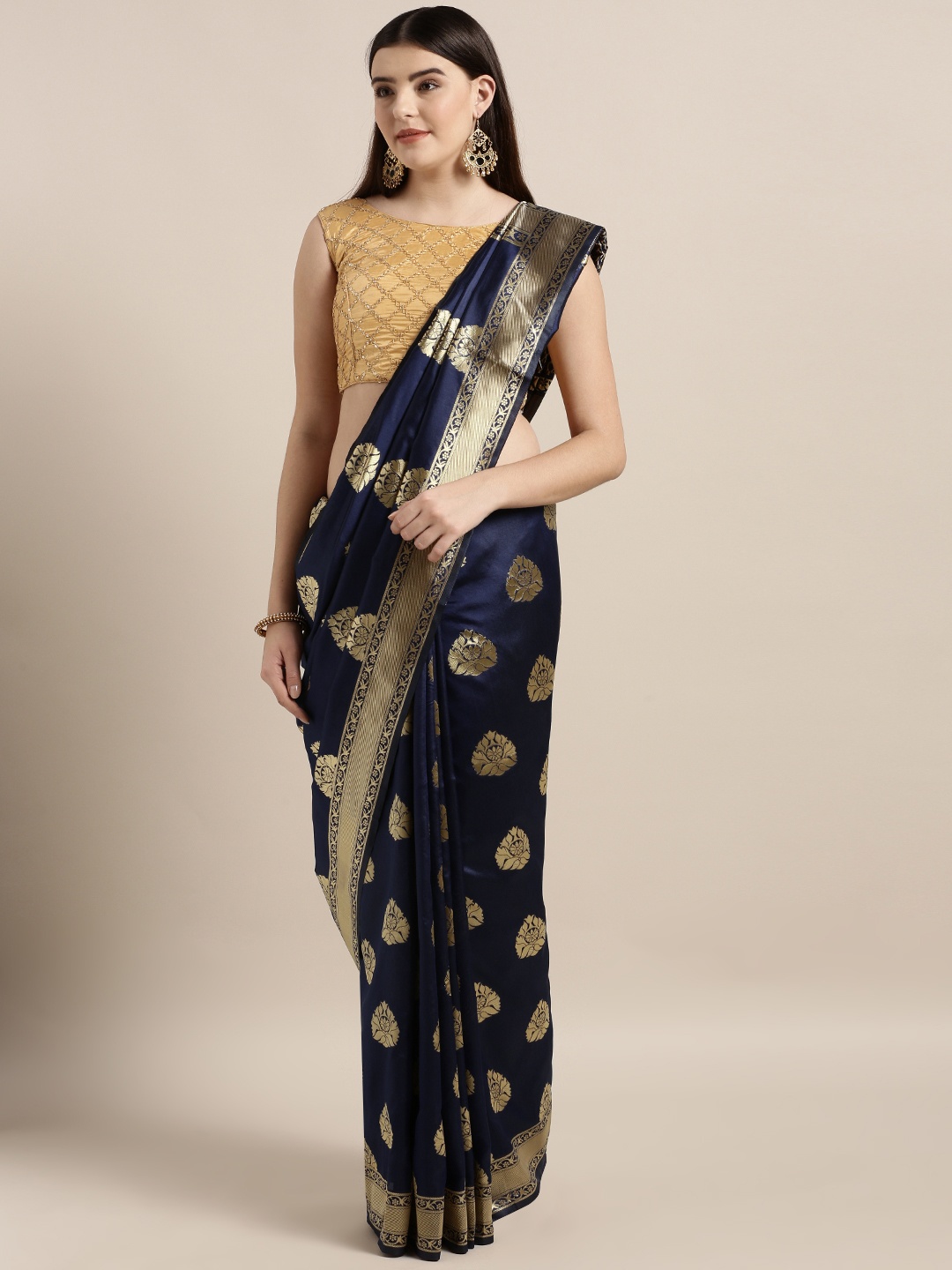 

MOKSHA DESIGNS Navy Blue Pure Silk Woven Design Banarasi Saree