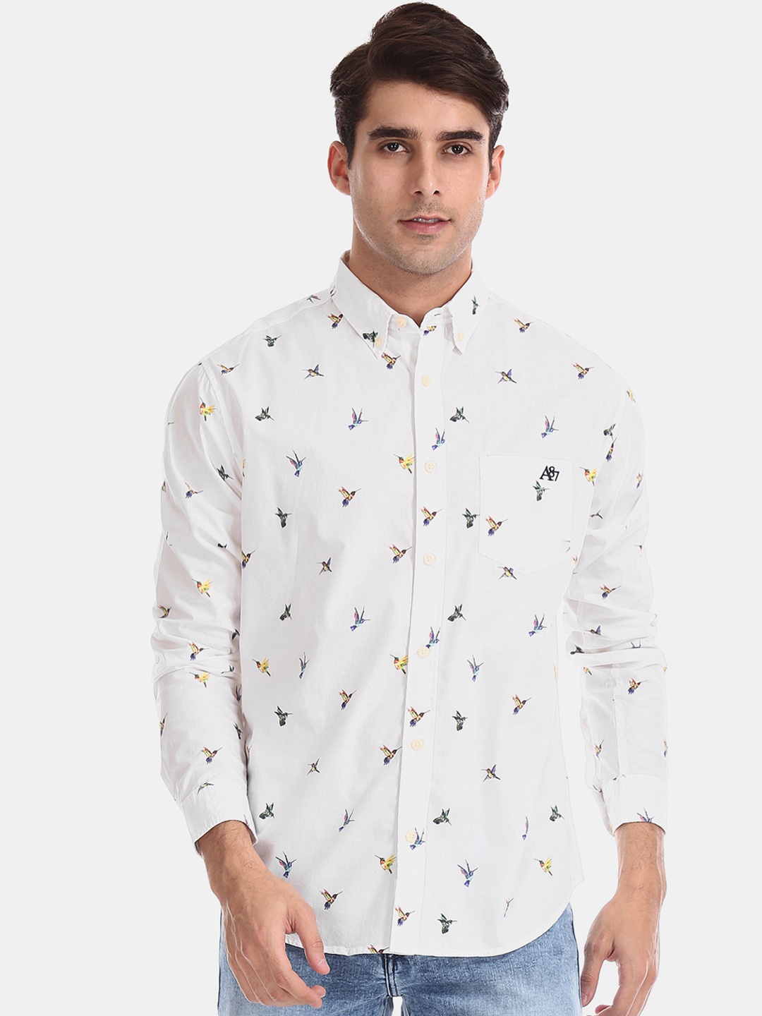 

Aeropostale Men White Printed Casual Shirt