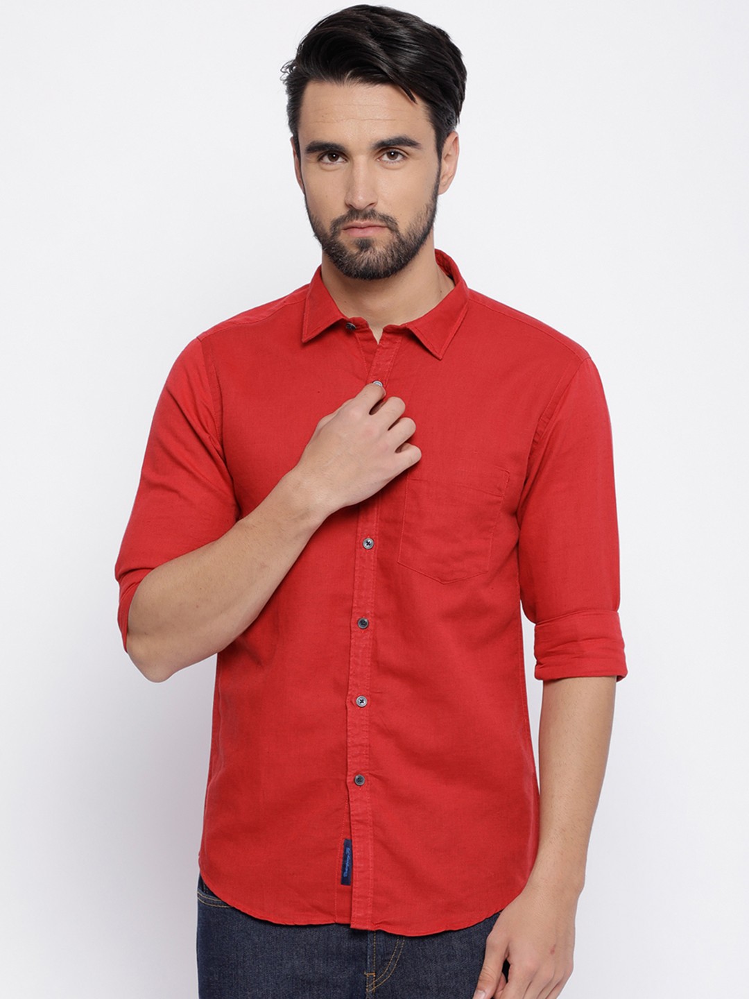 

CAVALLO by Linen Club Men Linen Cotton Red Regular Fit Solid Casual Shirt