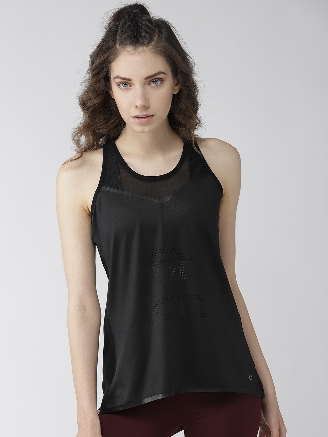 

Fitkin Women Black Solid Gym Net Styled Back Top