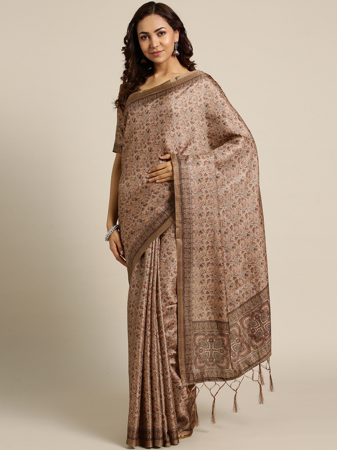 

Saree mall Brown Pashmina Print Saree