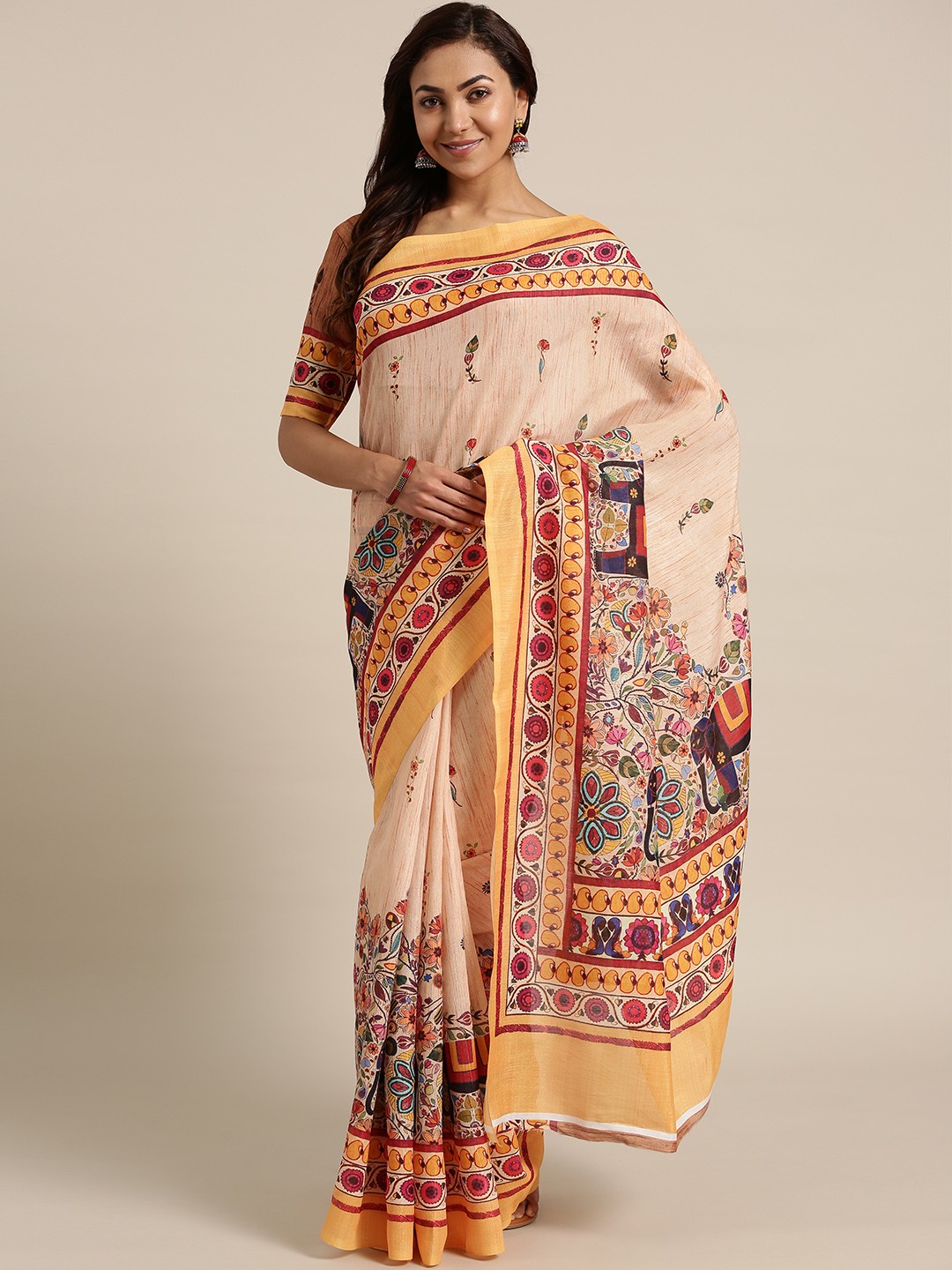 

Saree mall Beige & Yellow Printed Saree