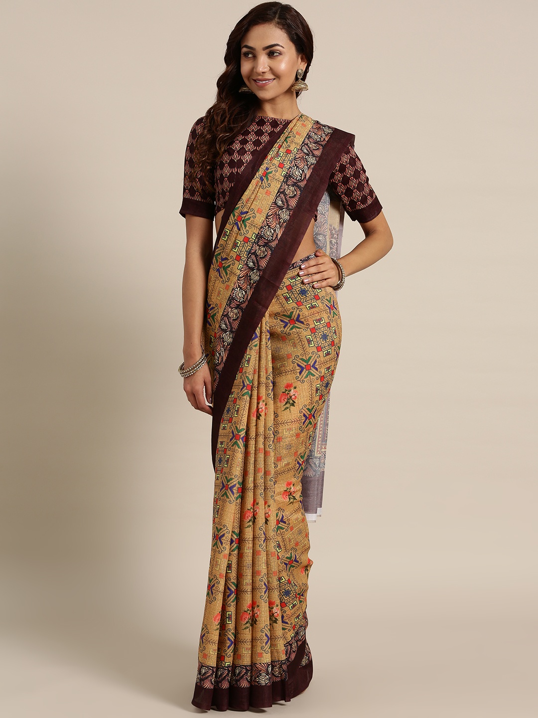

Saree mall Beige & Brown Printed Saree