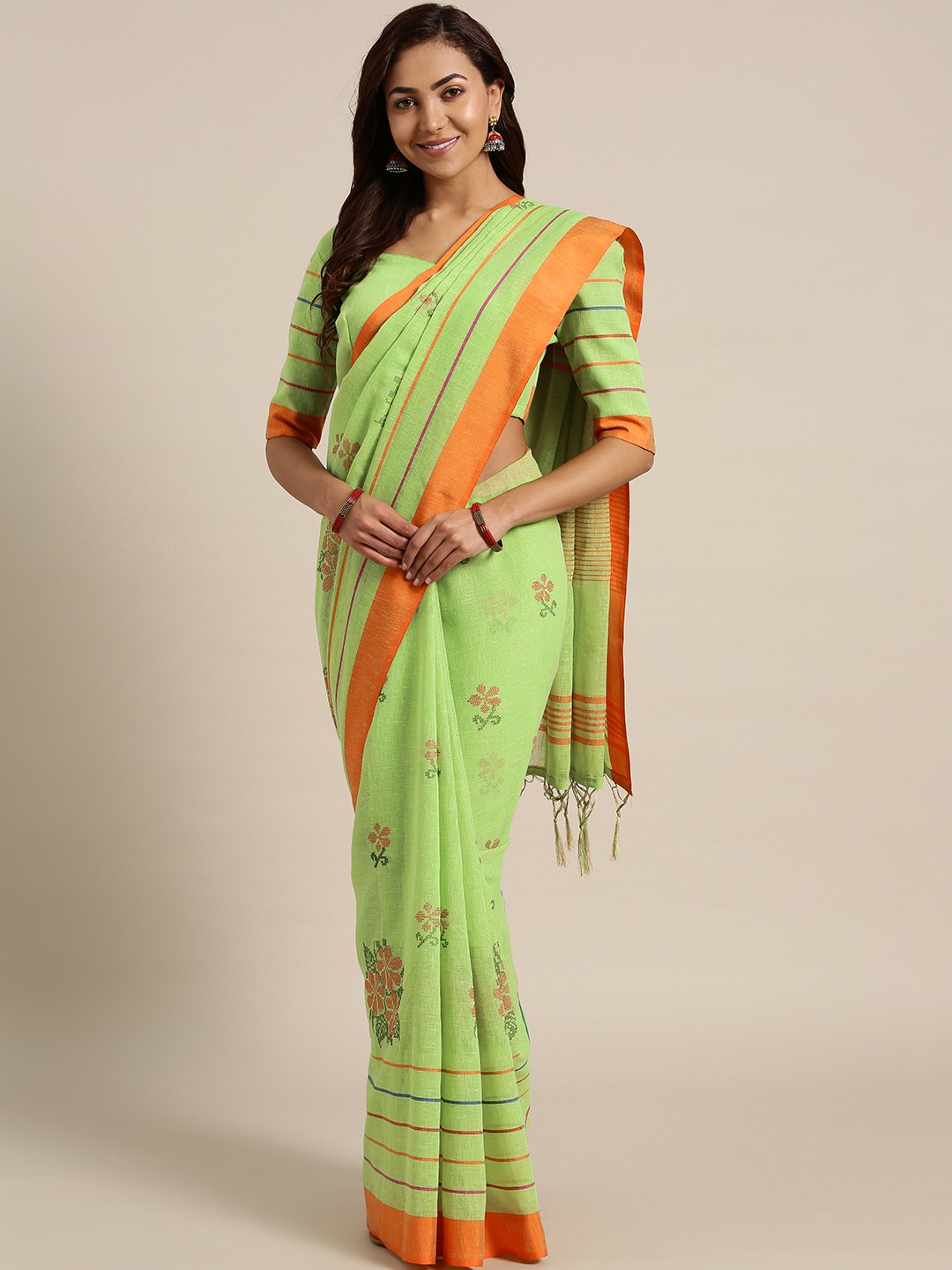 

Saree mall Green & Orange Embroidered Saree
