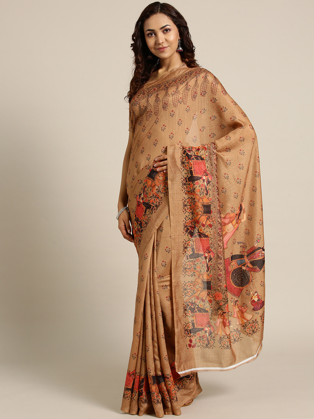 

Saree mall Brown & Green Printed Saree