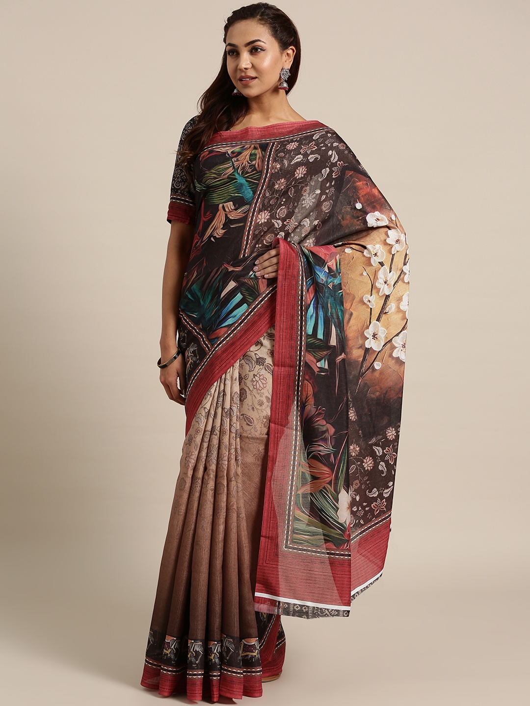 

Saree mall Brown Printed Saree