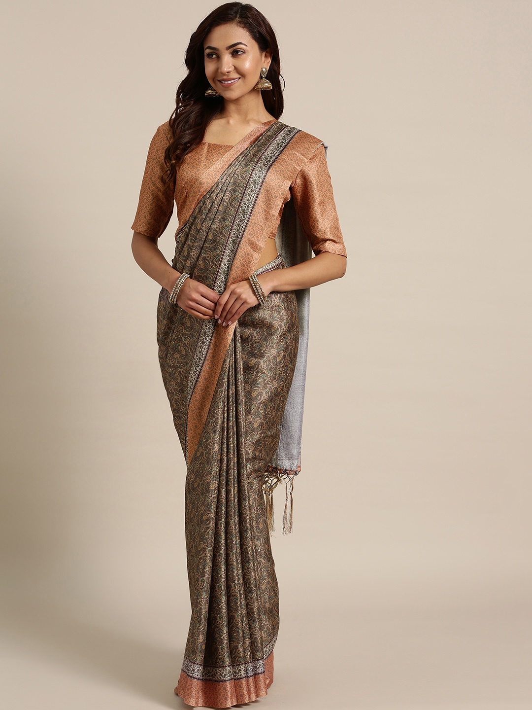 

Saree mall Beige & Green Pashmina Print Saree